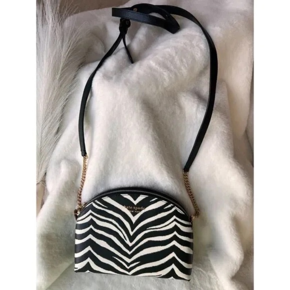 Morgan Zebra Embossed Double-zip Dome Crossbody